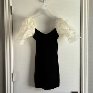 Zara little black dress with sheer rosette sleeves